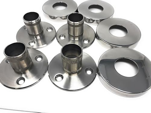 4x Edelstahl Bodenanker V2A Geländer Pfosten Träger Bodenhalter Rohr Ø42,4mm mit Rosete Chrom Sparpacket von Bayram