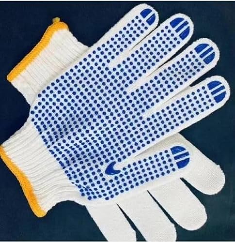 Baumwolle/Nylon Strickhandschuh 12 Paar Noppen extra schwer weiß Gr. 7-9 mittlere Grösse der Handwerker Glas Fenster Montage Garten Bau von Bayram
