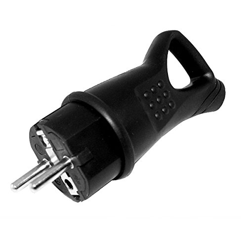 Gummistecker Schuko 16A 230V Gummi Stecker IP44 Schwarz mit Griff 1 Stck von Bayram