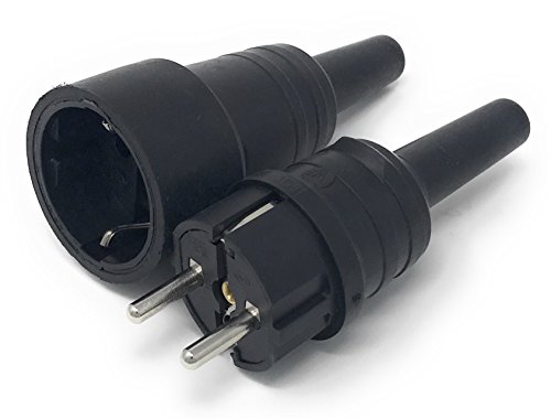 Gummistecker Schuko IP 44 aus Gummi bruchfest & stabil Bayram® Feuchtraum Stecker Paar Netzstecker Gummi-Kupplung Gummi-Stecker Schuko-Stecker Schuko-Kupplung von Bayram