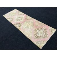 Blass Rosa Oushak Teppich Läufer 90x220cm Vintage Wollteppich von Bayramcraft