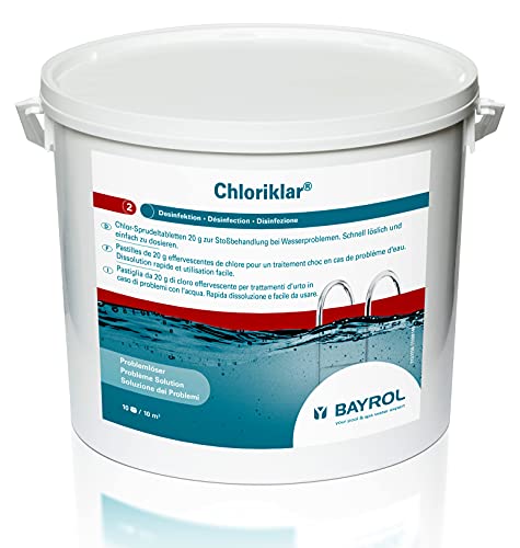 BAYROL Chloriklar 10kg - Chlortabs 20g Schnelllöslich - Mini Schnellchlortabletten für Pool - Schockchlorung Pool Tabletten - Stoßchlorung Pool von Bayrol