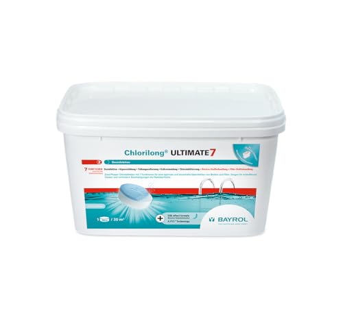 BAYROL Chlorilong ULTIMATE 7 - Pool Desinfektion - 7 in 1 Chlortabletten 300g, sehr hoher Aktivchlor Gehalt, langsam löslich - 4,8 kg von Bayrol