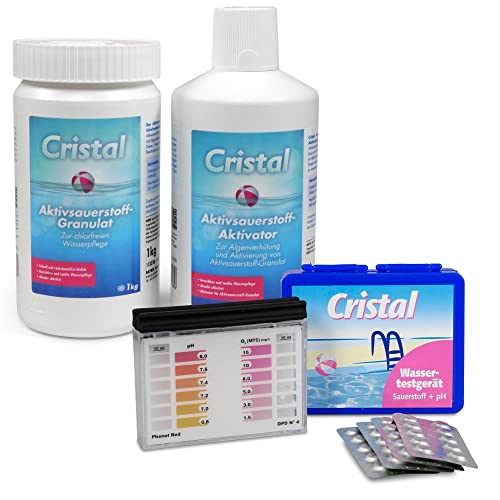 Bayrol Cristal-Set mit Aktivsauerstoff Granulat, Aktivator & Tester für eine schnelle und chlorfreie Wasserdesinfektion im Pool von Bayrol