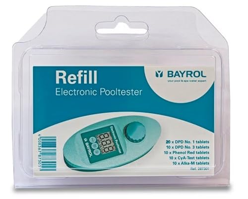 BAYROL Nachfüllpackung für elektronischen Pooltester - Enthält 20x DPD1 20x Phenol Red 10x CyA-Test 10x Alka-M Reagenztabletten BAYROL Nachfüllpack Elektronischer Pooltester von Bayrol