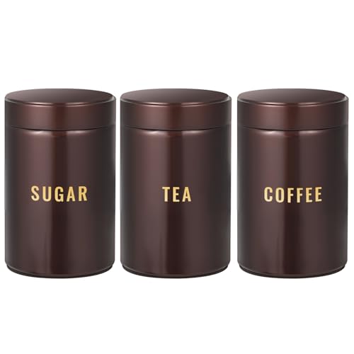 Bayseun 3er Set Tee Kaffee Zucker Dosen Einfach Öffnen & Luftdicht Deckel Teedose Küche Vorratsdosen Deko Dosen Braun Bayseun 3er Set Tee Kaffee Zucker Dosen Einfach Öffnen & Luftdicht Deckel Teedose Küche Vorratsdosen Deko Dosen Braun von Bayseun