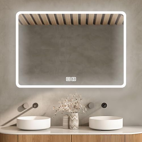 Bayt Badspiegel mit Beleuchtung 52x75 cm - Badezimmerspiegel 3 LED-Lichtmodi, Antibeschlag, Touchsensor, Wandmontage, dimmbar von Bayt