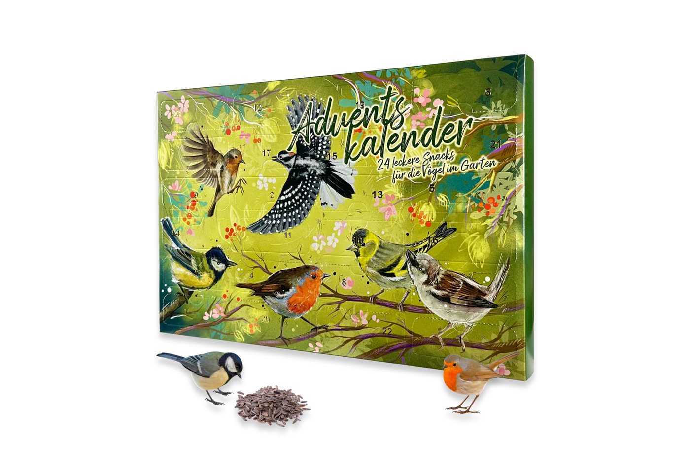 Baza House of Seeds Adventskalender Vogelfutter Adventskalender 2025 – 24 Leckereien für Vögel, Herzförmige Körnermischungen, geschälte Erdnüsse & Sonnenblumenkerne von Baza House of Seeds