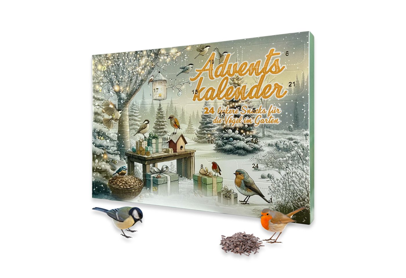 Baza House of Seeds Adventskalender Vogelfutter Weihnachtsgarten - Adventskalender 2025, Herzförmige Körnermischungen, geschälte Erdnüsse, Sonnenblumenkerne von Baza House of Seeds