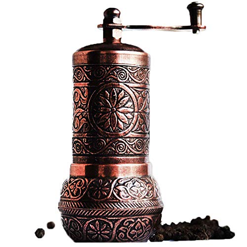 Bazaar Anatolia Türkische Mühle Pfeffermühle mit Metallmahlwerk 11 cm Klein Gewürzmühle Chilimühle Manuell Pepper Grinder (Antikes Kupfer) von Bazaar Anatolia