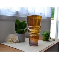 Große Glasvase Blumenvase Braun Glas Bernstein von BazaarVintageStore