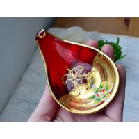Vintage Murano Schale Rot Glas Schmuckschale 24Kt Gold Vergoldet Raiser Ringhalter Goldschale Goldverzierung von BazaarVintageStore