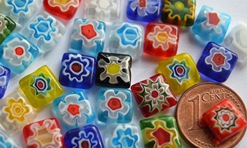 10 St. Schmuck Mosaik Millefiori bunt N4, 8x8mm, ca. 3g von Bazare Masud e.K.