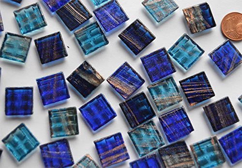 100 St. Glas Mosaiksteine Flimmer Blaumix, 1,5x1,5cm, ca. 145g von Bazare Masud e.K.