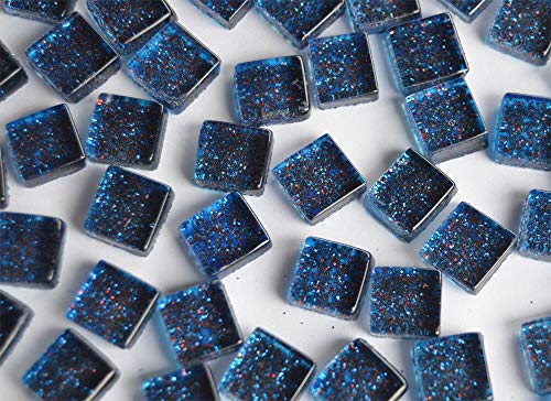 100 St. Softglas- Mosaiksteine Glitzer 1x1cm Enzianblau Glitter Mosaik ca. 85g von Bazare Masud e.K.