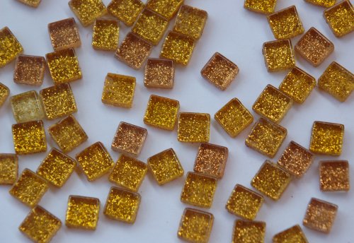 100 St. Softglas- Mosaiksteine Glitzer 1x1cm gelbgold Glitter Mosaik ca. 85g von Bazare Masud e.K.