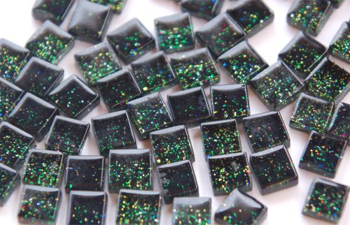 100 St. Softglas- Mosaiksteine Glitzer 1x1cm schwarz Nr:1 Glitter Mosaik ca. 85g von Bazare Masud e.K.