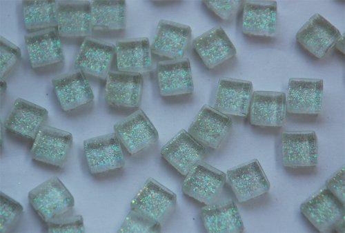 100 St. Softglas- Mosaiksteine Glitzer 1x1cm weiß Glitter Mosaik ca. 85g von Bazare Masud e.K.