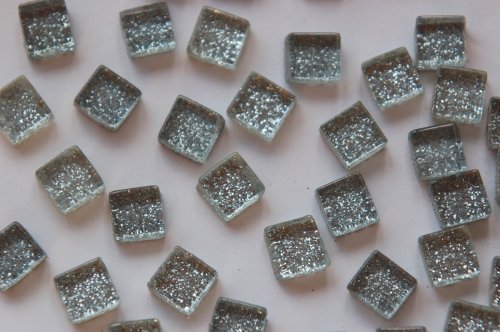 100 St. Softglas- Mosaiksteine Glitzer 1x1cm silbergrau Glitter Mosaik ca. 85g von Bazare Masud e.K.