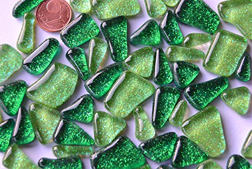 100g Soft-Glas Mosaiksteine unregelmäßig Glitzer Mosaik Glitter (Grünmix) von Bazare Masud e.K.