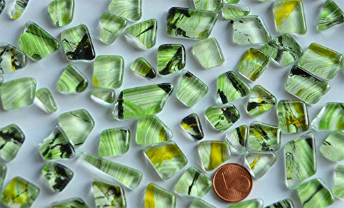100g Softglas Mosaiksteine unregelmäßig mit Muster ca. 60 Stück (Grünmix) von Bazare Masud e.K.