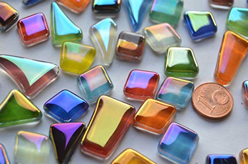 100g unregelmäßige Softglas - Mosaiksteine mit Regenbogenschimmer ca. 50 Stück (irisierend bunt) von Bazare Masud e.K.