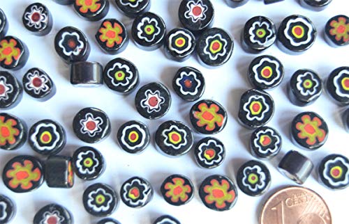 30g Millefiori rund ohne Loch 7-15mm Glas Dekosteine ca. 25-30 St. Farbauswahl (Schwarz) von Bazare Masud e.K.