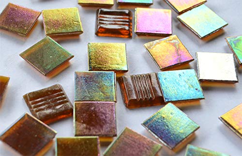 50 Stück Glas Mosaiksteine 2x2cm mit Regenbogenschimmer ca. 145g, Perlmutt Effekt (Terra transparent) von Bazare Masud e.K.
