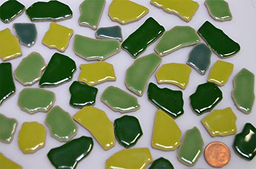 100 Gramm (ca. 45 Stück) Bruchmosaik aus Keramik glänzend 1-3cm Grünmix Bruchfliesen Mosaikbruch Bruchsteine von Bazare Masud e.K.