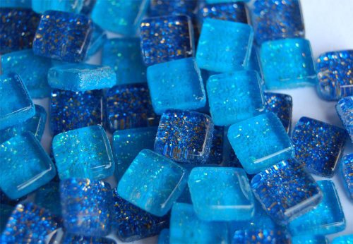 100 St. Softglas- Mosaiksteine Glitzer 1x1cm Blaumix Glitter Mosaik ca. 85g von Bazare Masud e.K.