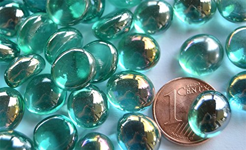 70g Mini Glasnuggets 10-12mm Muggelsteine ca. 50 Stück Glassteine Dekosteine (Türkis irisierend trasparent) von Bazare Masud e.K.
