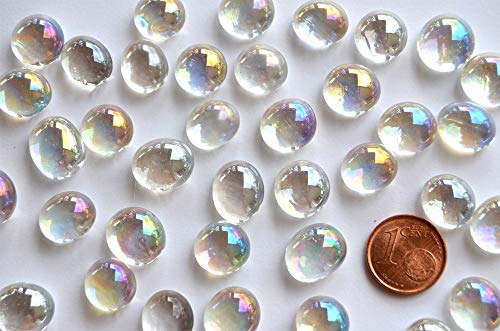 70g Mini Glasnuggets 10-12mm Muggelsteine ca. 50 Stück Glassteine Dekosteine (Weiß irisierend transparent) von Bazare Masud e.K.