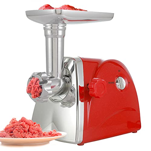 2800W Elektrischer Fleischwolf Wurstfüller Wurstmaschine Zerkleinerer Multi Küchenmaschine Mit 3 Mahlplatten Und Wursteinlauf (Rot) von Bazargame