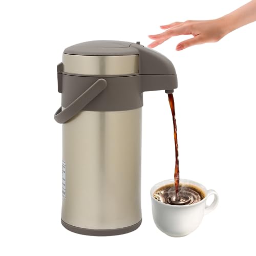 4L Pumpkannen Thermoskannen Kaffeespender Isolierkanne Edelstahl Kaffeekanne Getränkespender Bis 24 Stunden Heiß Und Kühl Tee Kaffee (Gold) von Bazargame