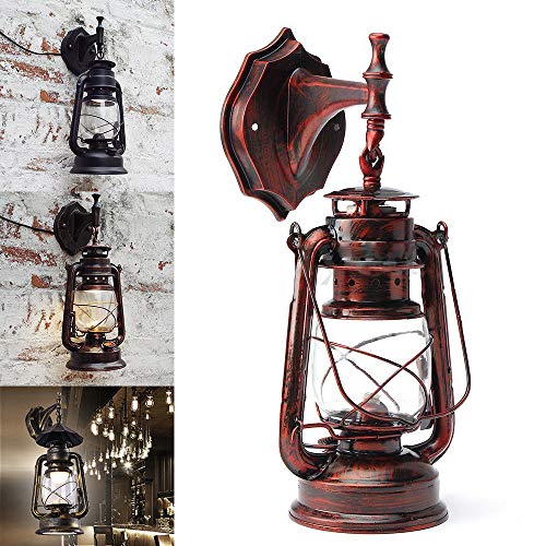 Außenleuchte Retro Wandleuchte E27 Loft Rustikale Wandlampe Vintage Laterne Lampe Beleuchtung Industriell Licht Dekor Lampe 24 * 15CM (Rotbronze) von Bazargame