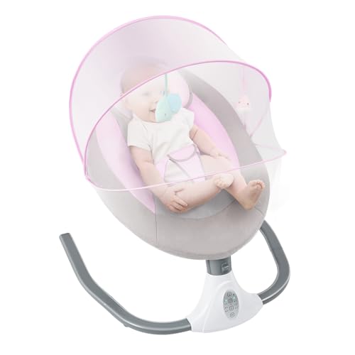 Babywippe Für Kinder Elektrische Babyschaukel Mit Musik Intelligenter Baby Wippe Mit Bluetoothfunktion Fernbedienung Abnehmbares Moskitonetz von Bazargame