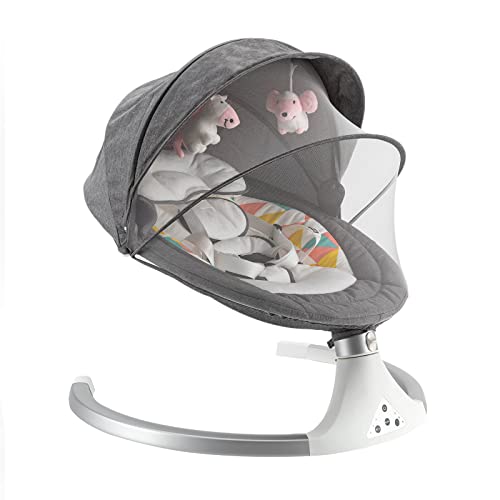 Babywippe Klappbar Elektrische Babyschaukel Mit Musik Schaukelwippe 5-Gang-Amplitudenmodulation Intelligentes Timing Baby Elektrische Wiege Mit Fernbedienung Grau 65 * 60 * 75CM von Bazargame