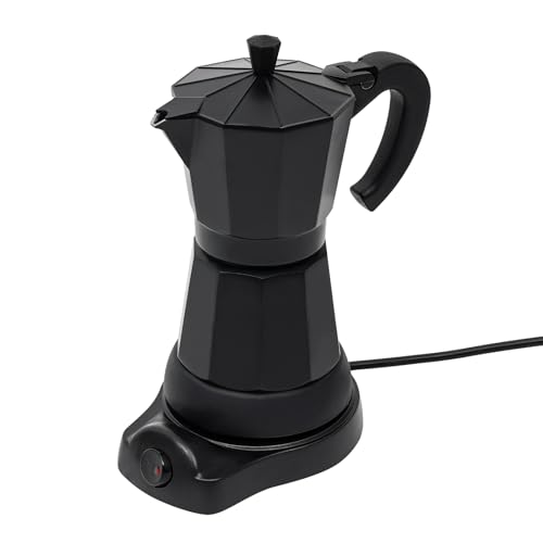 Bazargame Schwarz Elektrische Kaffeemaschine 300Ml Mokka Kaffeekanne Aluminium Espressokocher Mokka Espresso Kanne von Bazargame