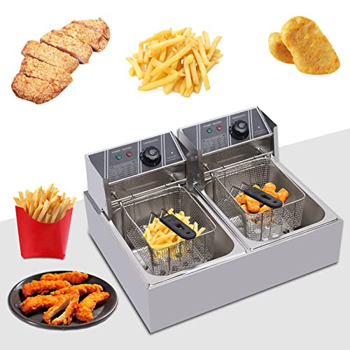 Doppel-Fritteuse Edelstahl 5000 W Elektrische Fritteuse 2x6L Profi Gastronomie Imbiss Friteuse Doppelfritteuse Mit Doppel Kaltzonen Und Regelbare Temperatur (Typ 2) von Bazargame