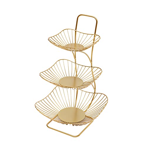 Obst Etagere Obstschale 3-Stöckig Metall Obstkorb Schwarz/Gold Fruit Basket Gemüse Regalständer Gemüseregal Küchen Lager Ständer (Gold) von Bazargame