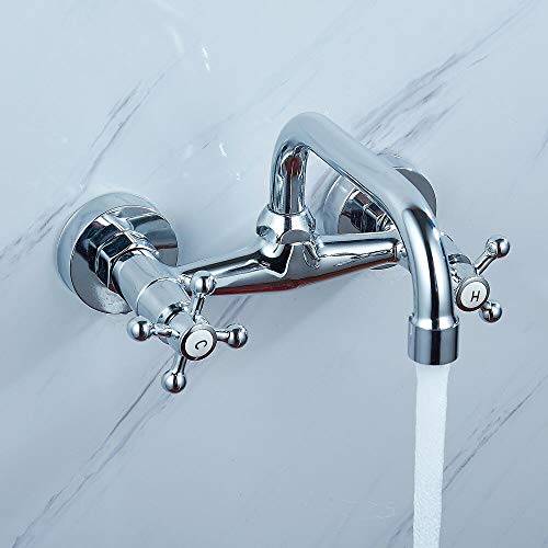 Retro-Bad Zweigriff Wandarmatur Armatur Mischbatterie Wandmontage Wasserhahn mit schwenkbarem Auslauf "U" von Bazargame