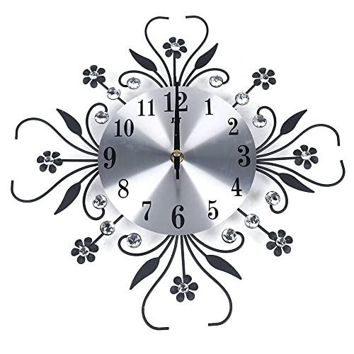 Wanduhr Vintage 3D Blume Stille Wanduhr Ohne Tickgeräusche Ohne Batterie Rund Metall Uhren Für Wohnzimmer Schlafzimmer Küchendekoration (Schwarz) von Bazargame