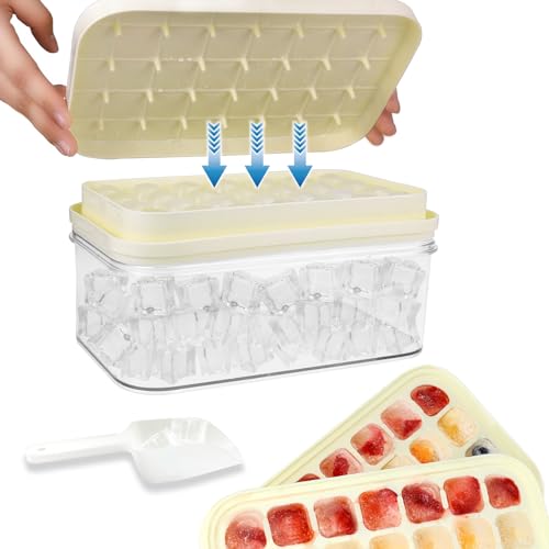 Bazasa Eiswürfelform Silikon 2 St. Eiswürfelbehälter mit Deckel Eiskübel & Schaufel 56 Fach Ice Cube Tray Silicone Beige Eiswürfel Form Eiswürfelschalen Eiswürfelbox für Getränke Bier Cocktails Whisky Bazasa Eiswürfelform Silikon 2 St. Eiswürfelbehälter mit Deckel Eiskübel & Schaufel 56 Fach Ice Cube Tray Silicone Beige Eiswürfel Form Eiswürfelschalen Eiswürfelbox für Getränke Bier Cocktails Whisky von Bazasa