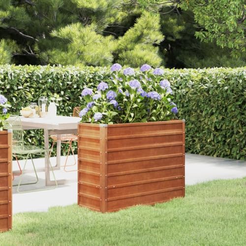 Baziroo Außenbereich Blumenkübel Hochbeet 100x40x77 cm Cortenstahl Pflanzenbeet Gemüsebeet Gartenbeet Metall Blumenbeet Raised Bed Pflanzkübel für Draußen Pflanzbeet Kräuterbeet Rostig von Baziroo