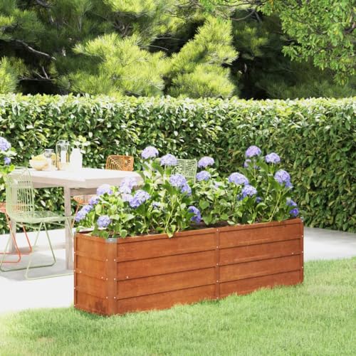 Baziroo Außenbereich Blumenkübel Hochbeet 160x40x45 cm Cortenstahl Gemüsebeet Gartenbeet Metall Blumenbeet Raised Bed Pflanzkübel für Draußen Pflanzbeet Kräuterbeet Pflanzenbeet Rostig von Baziroo