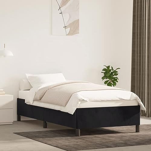 Baziroo Bettrahmen Schwarz 100x200 cm Samt und Sperrholz Bedframe Bettrahmen Wooden Bed Shelf Bett Regal Bed Support Familienbett Guestbed Single Bed Schlafzimmermöbel Matratze Nicht Enthalten von Baziroo