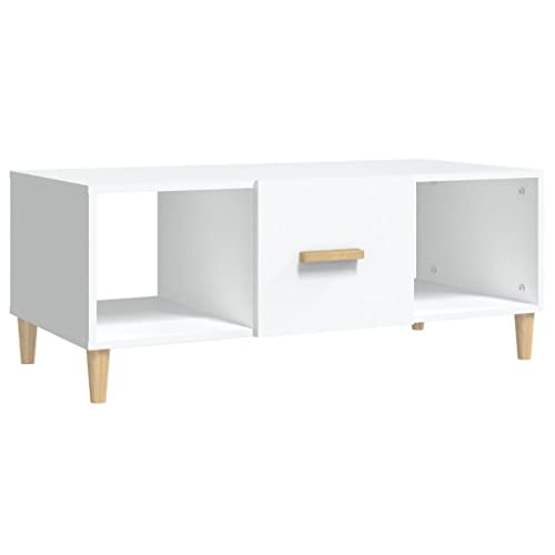 Baziroo Couchtisch aus Holz Sofatisch Beistelltisch Wohnzimmertisch Kleiner Tisch Akzenttisch Geeignet für Innen- und Außeneinsatz Modernes und Stilvolles Design Weiß 102x50x40 cm von Baziroo
