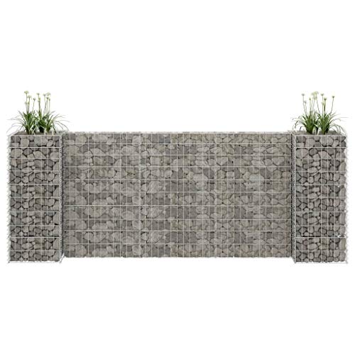 Baziroo Gabionen-Pflanzgefäß Stahldraht 260x40x100 cm Silber Outdoor Rechteckig Box Gabione von Baziroo