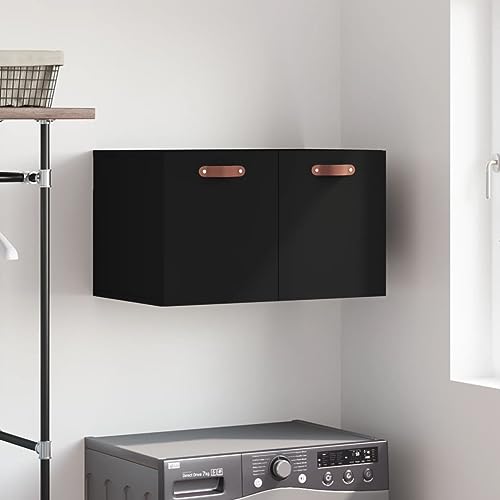 Baziroo Hängeschrank Badezimmerschrank Schwarz 60x36,5x35 cm Holzwerkstoff Wohnzimmer Schrank Reichlich Stauraum Wandschrank Präsentation-Funktion Deine Lieblingsfotos Dekoartikel von Baziroo