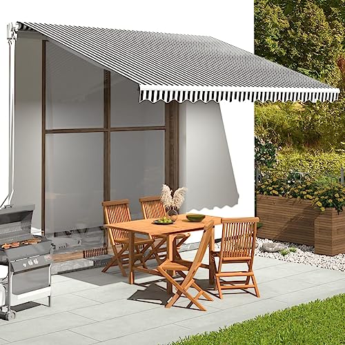 Baziroo Markisenbespannung Markisen Ersatzstoff Wechseln Markisenstoff Außen Markisenstoff UV Markisenstoff Ausfahrbare Markise Markisentuch Markise Canvas 380x295 cm Anthrazit und Weiß Polyester von Baziroo